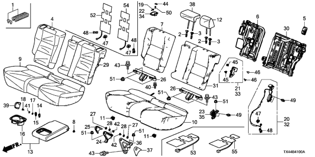 2013 Acura RDX Rear Seat-Seat Cushion Pad Clip Diagram for 82138-TR0-003
