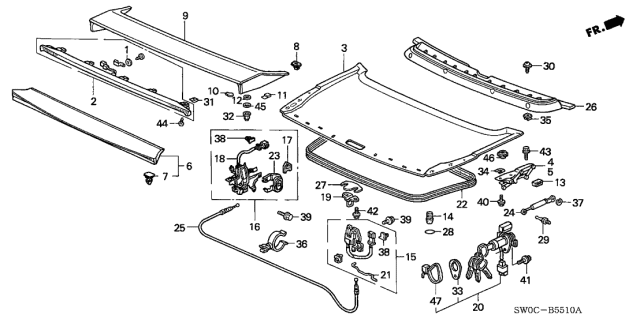 2004 Acura NSX Trunk Lid Weatherstrip Diagram for 74865-SL0-003