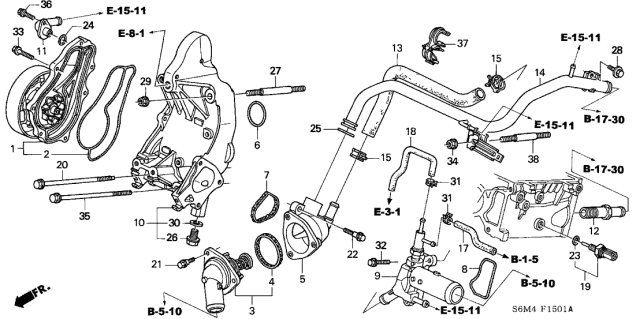 2005 Acura RSX Bypass Inlet Hose Diagram for 19504-PNA-000
