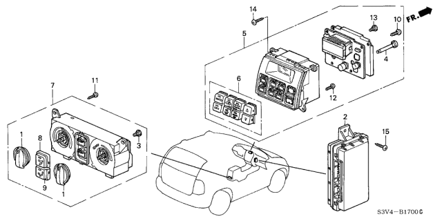 2001 Acura MDX Control Assembly, Rear Heater Diagram for 79660-S3V-A72