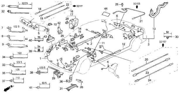 1991 Acura Legend Wire Harness, Side Diagram for 32157-SP1-A11