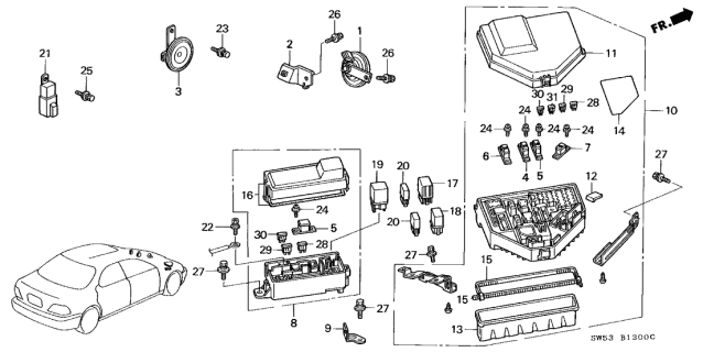 1995 Acura TL Control Unit - Engine Room Diagram