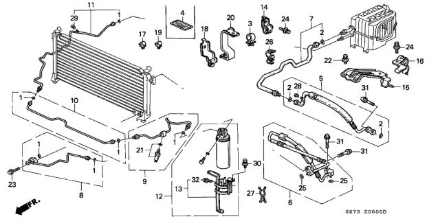 1991 Acura Integra A/C Hoses - Pipes Diagram