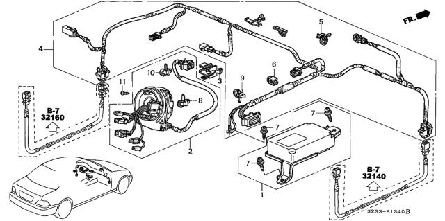 1997 Acura RL SRS Unit Kit Diagram for 06772-SZ3-A80
