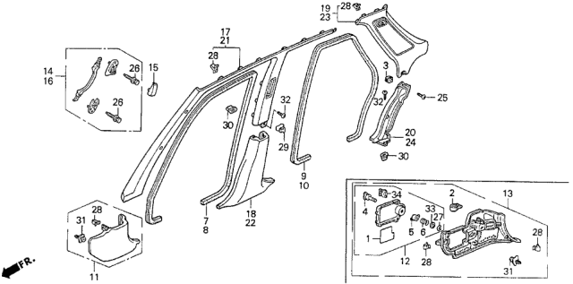 1994 Acura Vigor Clip, Cowl Side Diagram for 91580-SV1-003