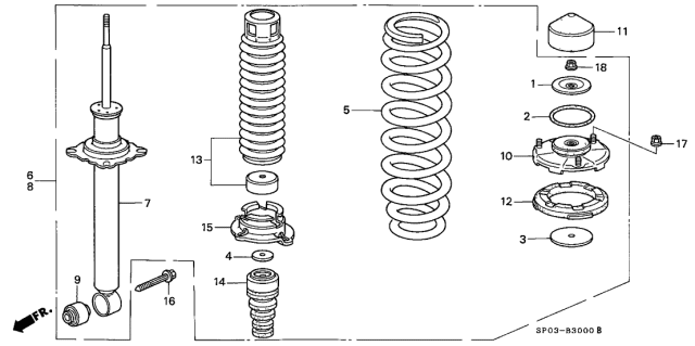 1991 Acura Legend Rear Shock Absorber Assembly Diagram for 52610-SP0-A03