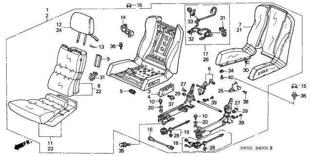 2002 Acura NSX Switch Assembly, Right Front Seat (Light Tan) Diagram for 35840-SL0-A11ZF