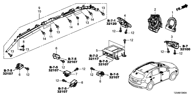 2020 Acura MDX Steering Sensor Assembly Diagram for 35000-T0A-003