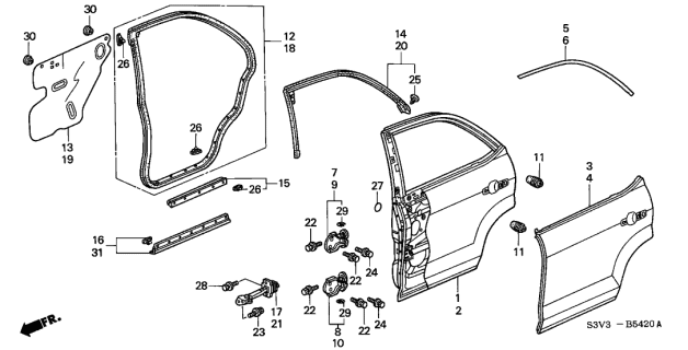 2005 Acura MDX Rear Lh Lower Door Seal Diagram for 72867-S3V-A01