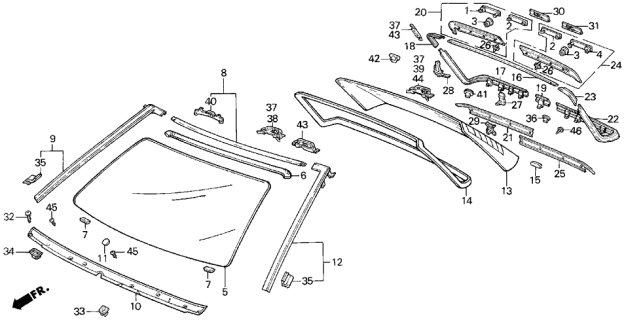 1988 Acura Legend Rubber, Front Windshield Dam Diagram for 73125-SD4-000