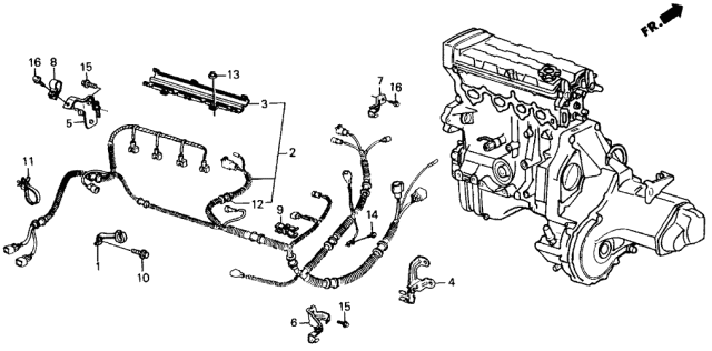 1987 Acura Integra Clamp, Driver Side Engine Wire Harness Diagram for 32746-PG7-660