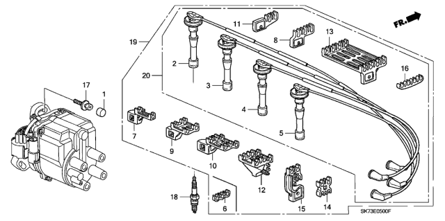 1992 Acura Integra Ignition Wire Clamp C Diagram for 32764-PR3-000