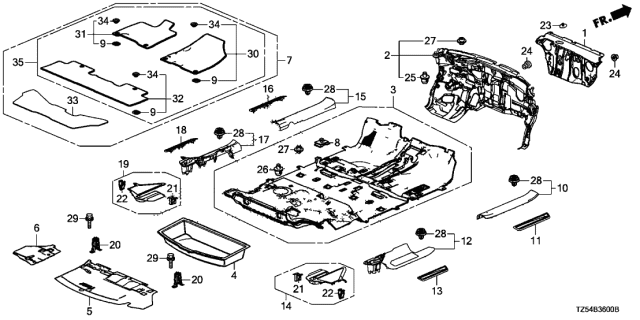 2017 Acura MDX Insulator, Dashboard (Lower/Outer) Diagram for 74251-TZ5-A20