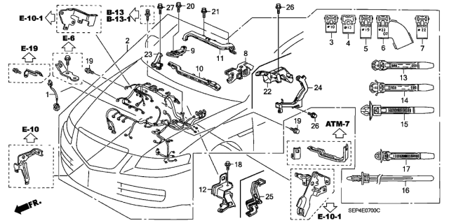 2005 Acura TL Stay J, Engine Harness Diagram for 32749-RDA-A00