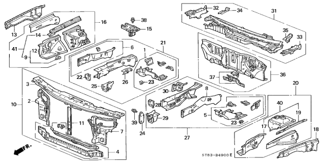 2000 Acura Integra Housing, Right Front Shock Absorber Diagram for 60650-ST7-A01ZZ