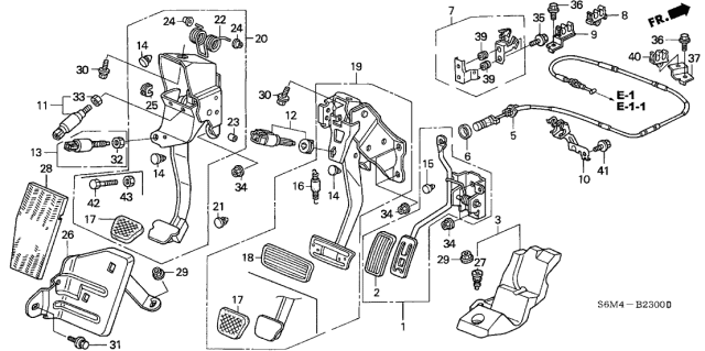 2002 Acura RSX Clutch Pedal Assembly Diagram for 46900-S6M-A51
