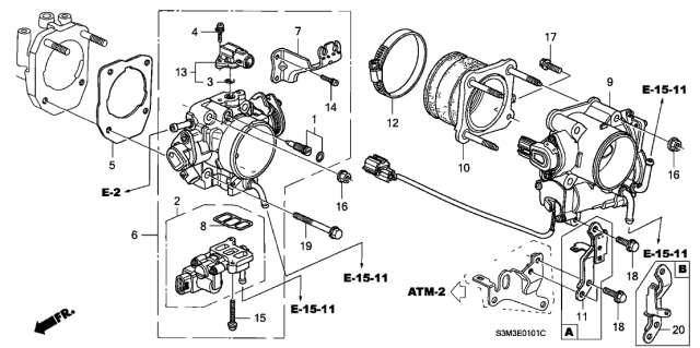 2001 Acura CL Throttle Body Assembly Diagram for 16400-PGE-A03