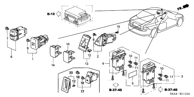 2004 Acura TSX Switch Assembly, Hazard Diagram for 35510-SEC-A01