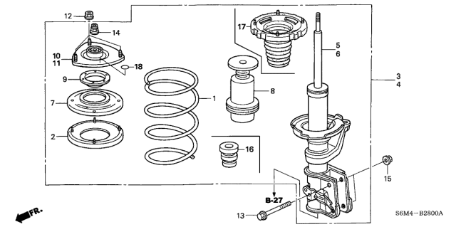 2005 Acura RSX Front Shock Absorber Mount Bearing Diagram for 51726-S5A-701