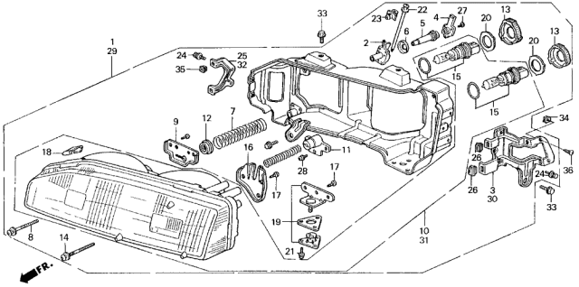 1990 Acura Legend Right Headlight Assembly Diagram for 33100-SG0-A04
