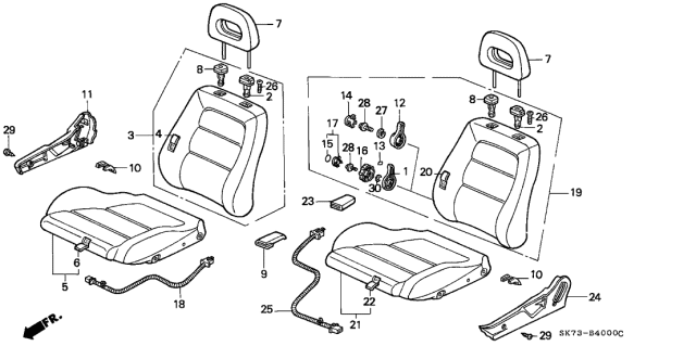 1993 Acura Integra Seat-Back Assembly, Left Front (Palmy Blue 1/Palmy Blue) Diagram for 81520-SK7-A34ZQ