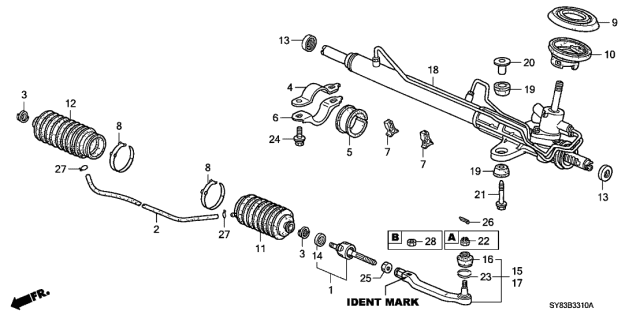 1998 Acura CL Tie Rod Clip Diagram for 53434-SD9-000