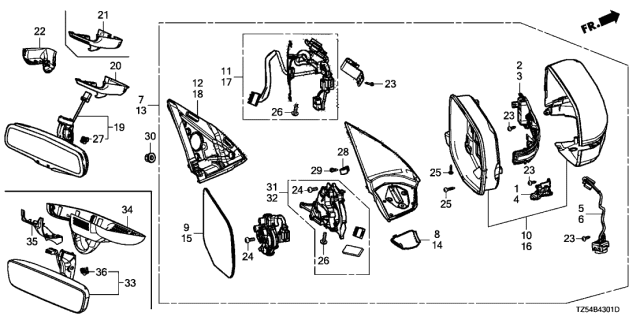 2019 Acura MDX Rear View Mirror Assembly (Automatic Day/Night) Diagram for 76400-TZ5-A42