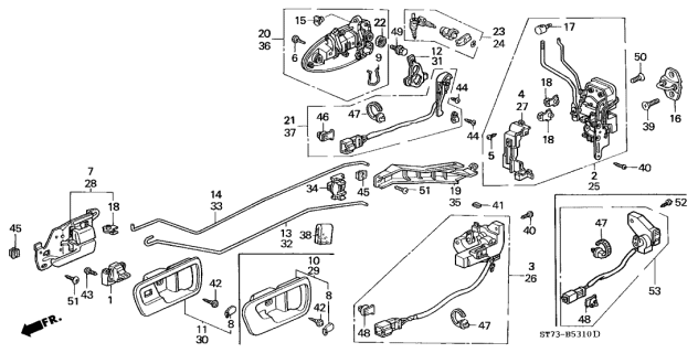1995 Acura Integra Right Front Door Lock Assembly Diagram for 72110-ST7-A02