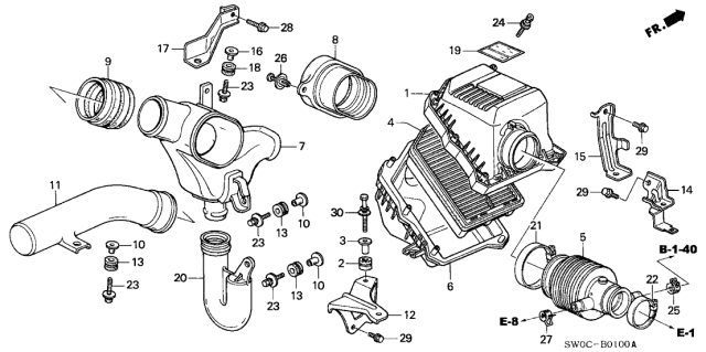 2003 Acura NSX Resonator Chamber Assembly Diagram for 17250-PR7-A01