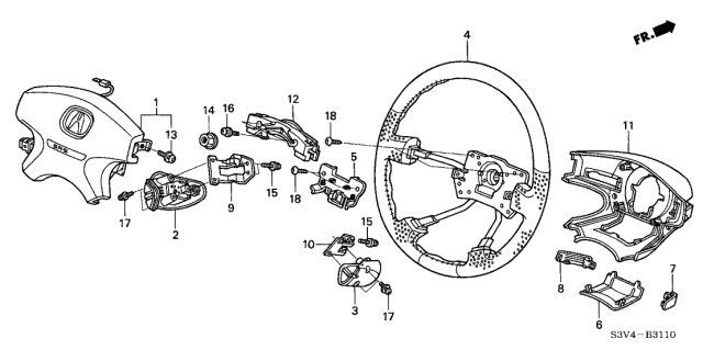 2001 Acura MDX Steering Wheel (Dark Saddle) (Dimple/Leather) Diagram for 78501-S3V-A80ZB