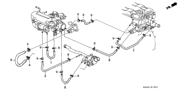 1992 Acura Integra Breather Heater Hose A Diagram for 19527-PR4-A50