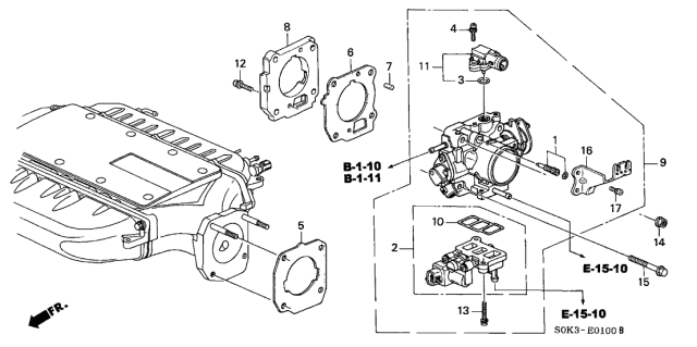2002 Acura TL Throttle Body Diagram for 16410-P8E-A02