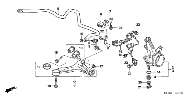 2006 Acura RSX Abs Wheel Speed Sensor Diagram for 57455-S6M-A02