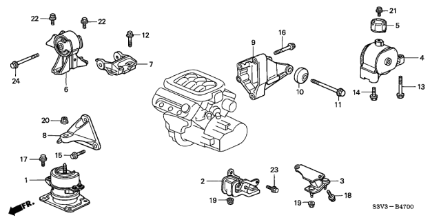 2001 Acura MDX Bracket, Rear Engine Mounting Diagram for 50827-S0X-A02