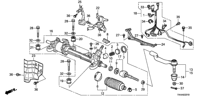 2014 Acura TL Steering Tie Rod End Diagram for 53560-TK4-A02