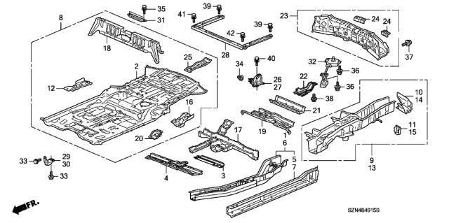 2010 Acura ZDX Crossmember Complete B, Floor Front Diagram for 65135-SZN-A00ZZ