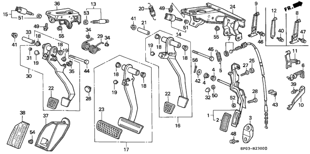 1993 Acura Legend Pedal Assembly, Brake Diagram for 46500-SP0-A80