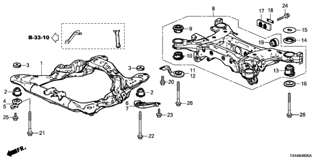 2014 Acura RDX Rubber, Rear Sub-Frame Mounting (Upper) (Front ) Diagram for 50361-STK-A01