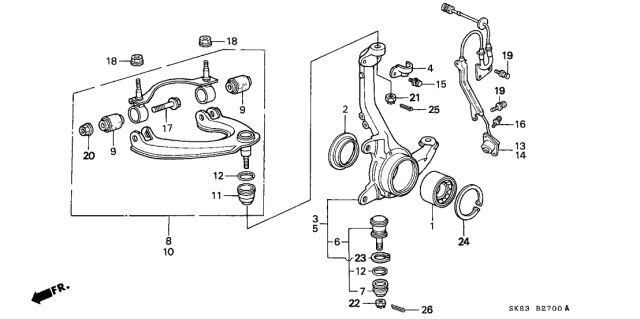 1993 Acura Integra Right Front Arm Assembly (Upper) Diagram for 51450-SK7-043