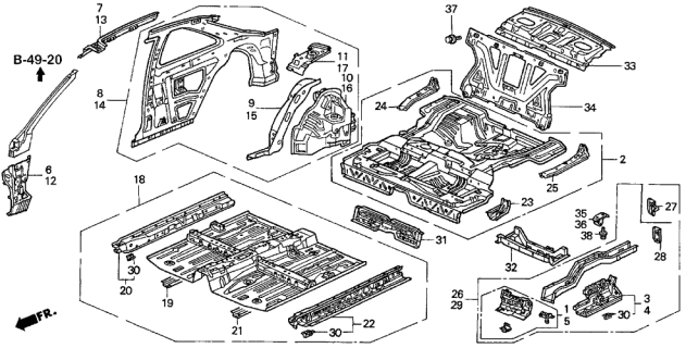 1997 Acura CL Hook, Passenger Side Tie Down Diagram for 74658-SM4-A01