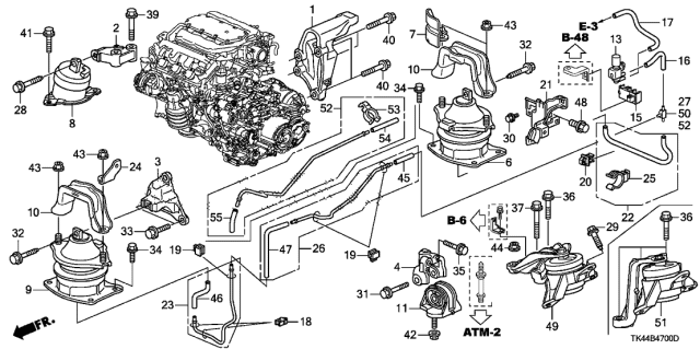 2011 Acura TL Rear Engine Motor Mount Diagram for 50810-TK4-A02