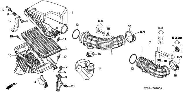 1999 Acura RL Stay, Air Cleaner Diagram for 17245-P5A-000