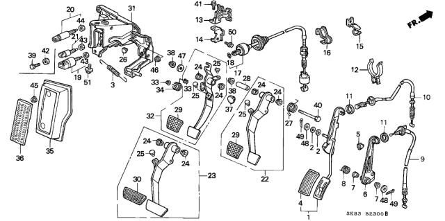 1991 Acura Integra Bracket, Pedal Diagram for 46590-SK7-A00