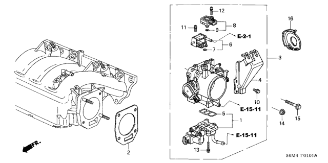 2004 Acura RSX Throttle Body Gasket Diagram for 16176-PRB-A01