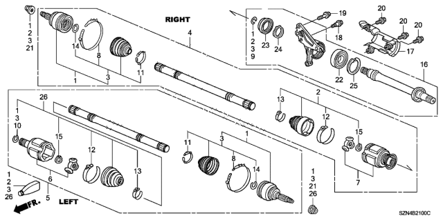 2011 Acura ZDX Axle Assembly Diagram for 44305-STX-A51