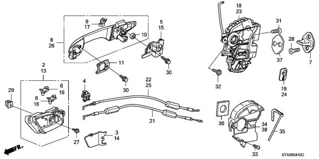 2013 Acura MDX Rear Inside Handle Cable Assembly Diagram for 72631-STX-A00