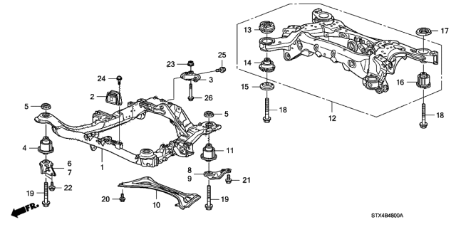 2008 Acura MDX Sub-Frame Assembly, Rear Suspension Diagram for 50300-STX-A00