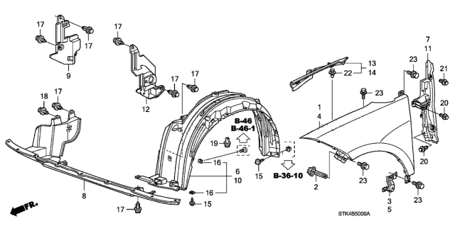 2011 Acura RDX Left Front Fender Stay (Lower) Diagram for 60263-STK-A00ZZ