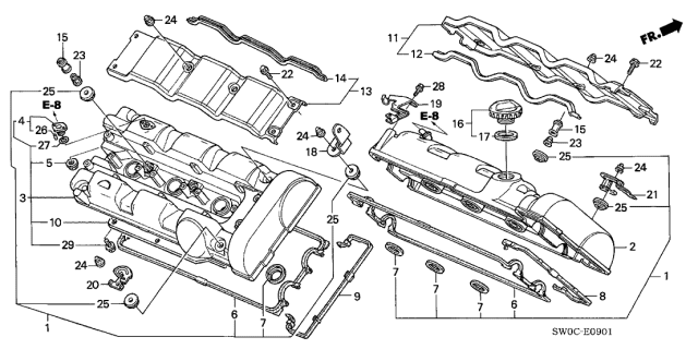2004 Acura NSX Gasket Cylinder Head Cover Diagram for 12341-PR7-A01
