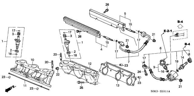 2002 Acura TL Base, Front Injector Diagram for 17050-P8E-A30